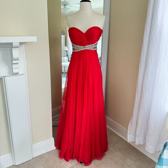Tiffany Design Red Chiffon Beaded Sweetheart Strapless Dress Gown SZ 2 NWT READ - Picture 5 of 13